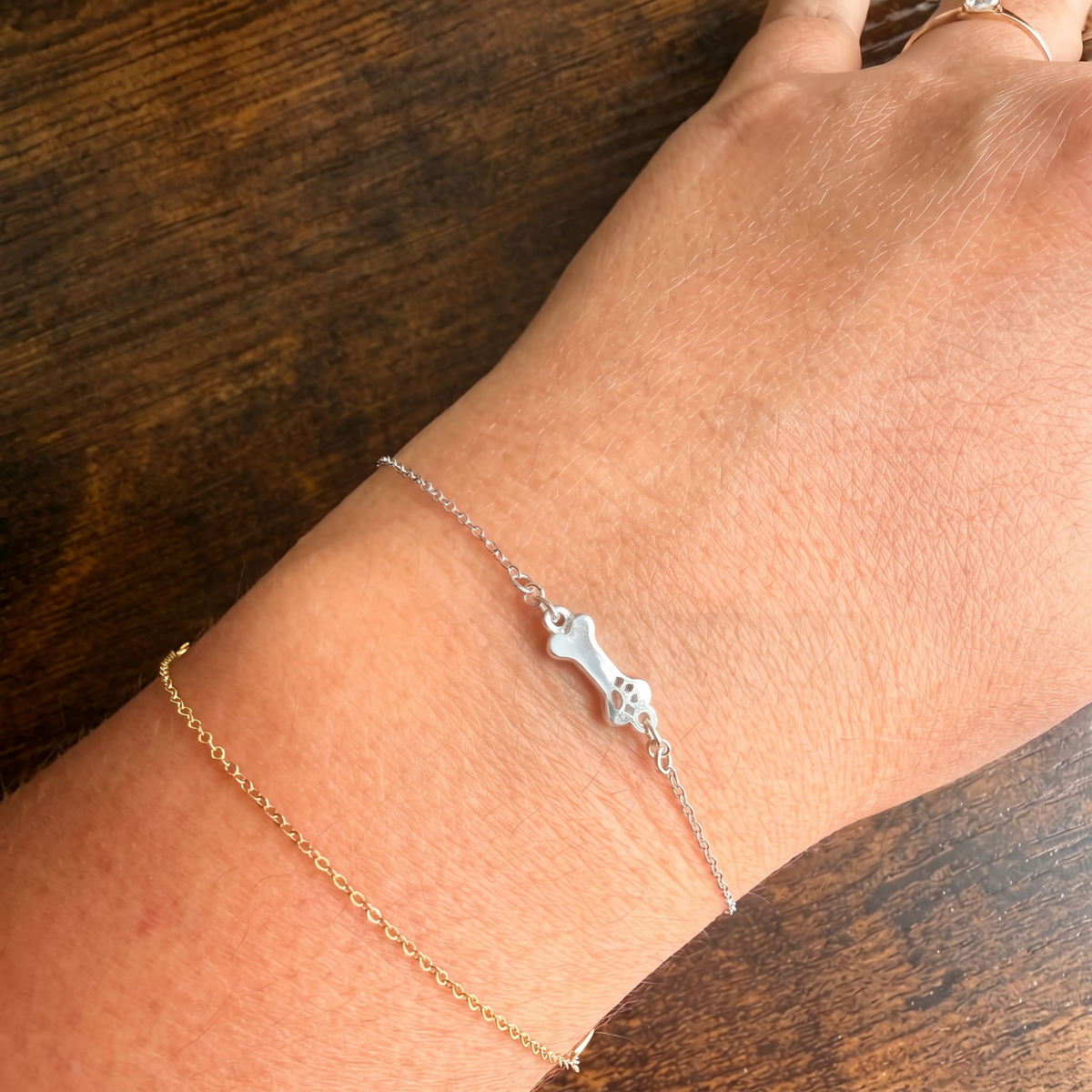 Dog Bone Bracelet in Silver